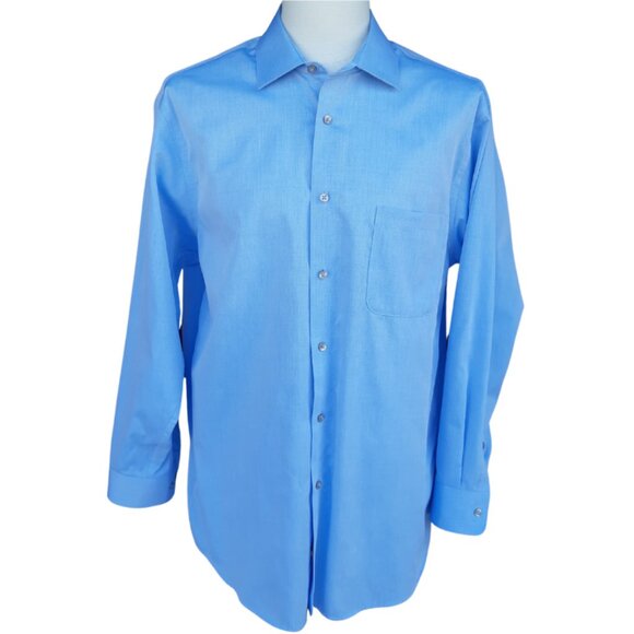 Calvin Klein SZ 16.5 Regular Fit Light Blue 100% Cotton Men's Button Up Shirt - Picture 1 of 13
